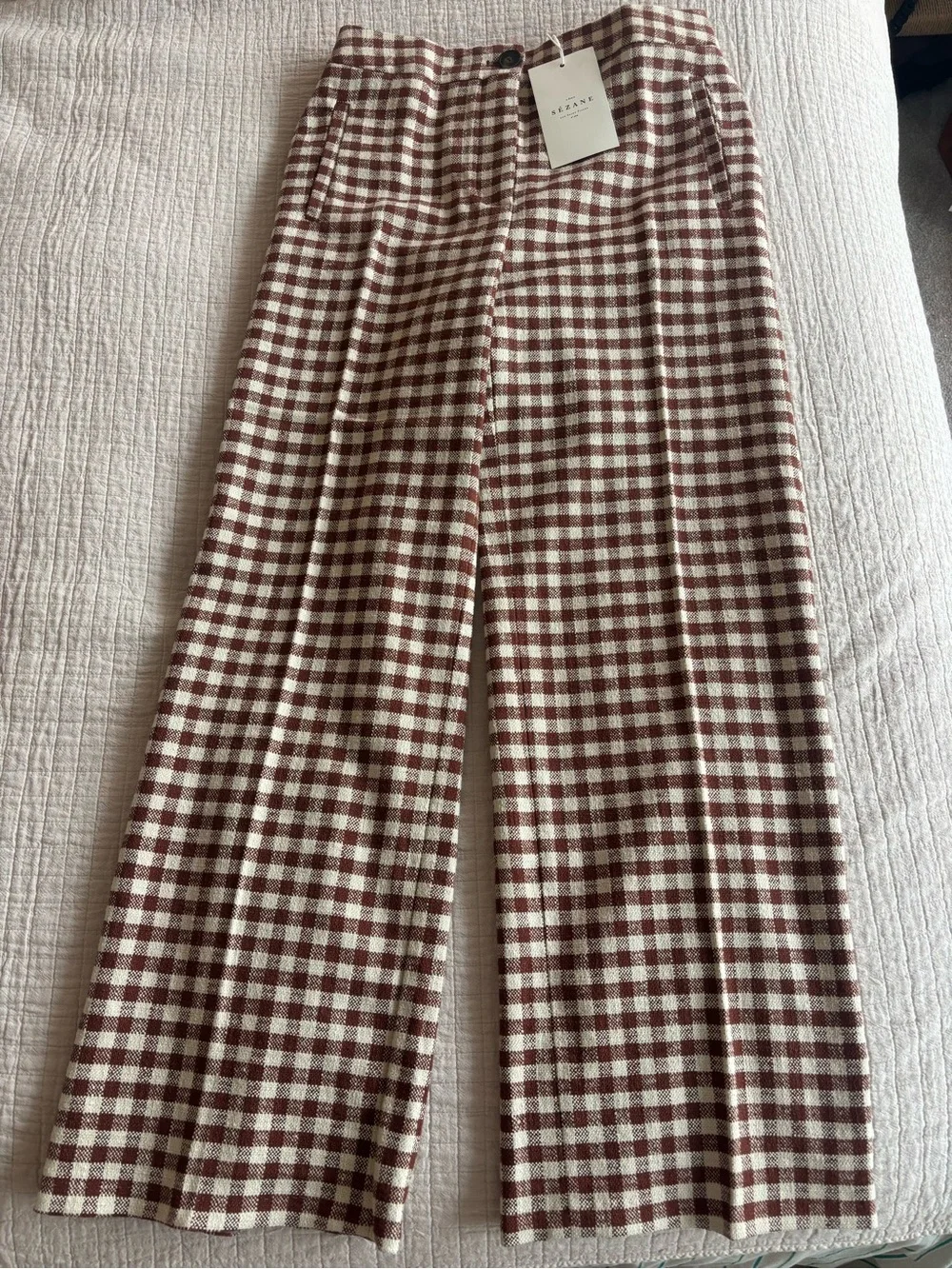NWT Sézane Martin Crop Trousers in Brown/Ecru Gingham Size 4/36